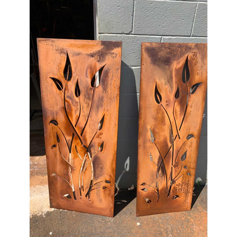 Outdoor Privacy Screen (3pcs Set), Outdoor Metal Wall Decoration, Large Metal Wall Sculpture, Wrought Iron Wall Art, Metal Garden Flowers