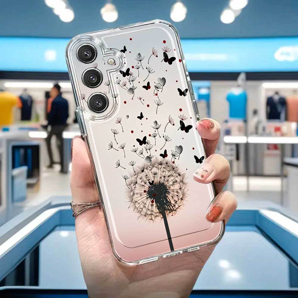 Image of Phone Case - Stylish Elegant Dandelion Art Phone Case For S24, S23+, A73, A54, S26ultra, A52, S25, A55, A72, S26, A53, S22 Plus, Scratch-resistant Perfect Gift, Minimalist Kawaii Back Cover