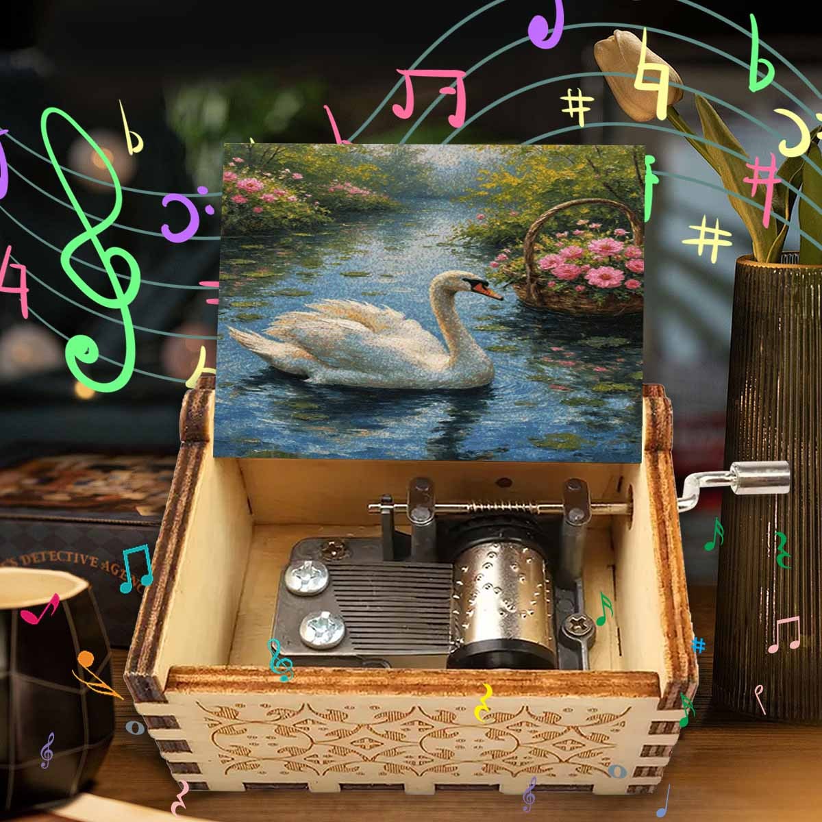 музыкальная шкатулка лебединое озеро - винтажная музыкальная шкатулка с 8-нотным пианино, тема лебединое озеро, механизм с заводом,   и свадебных подарков, ностальгический   Детали 1