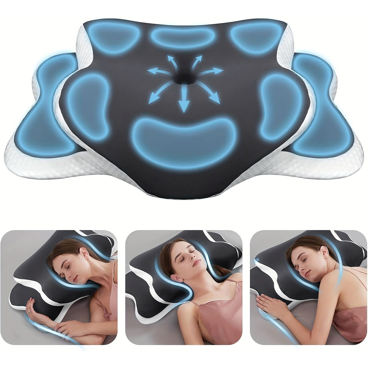 Neck Support Pillow, Pillow For Side, Back And Stomach Sleepers, With Cooling Removable Pillowcase, Dark Grey