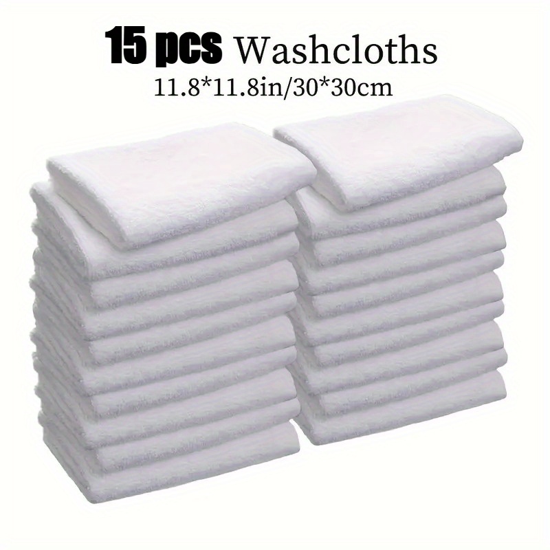 TEMU 15pcs White Small Washcloth 30x30cm, White Facial Towel, Rectangular Fabric, , Durable Household Washcloth, Ideal For Home, Hotel, Camping,