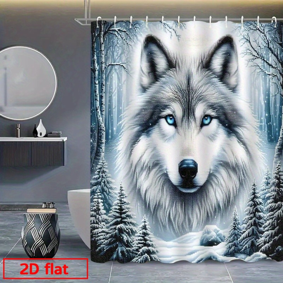 TEMU 2d Flat, 2d Flat Printing Shower Curtain, 1pc, Wolf In Shower Curtain With Hooks Bath Curtain Suitable For Modern Bathrooms, Bath Partition With