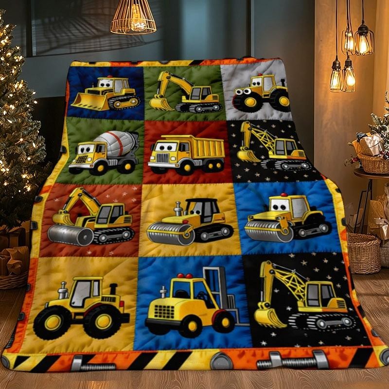Cartoon Construction Vehicle Printed Throw Blanket