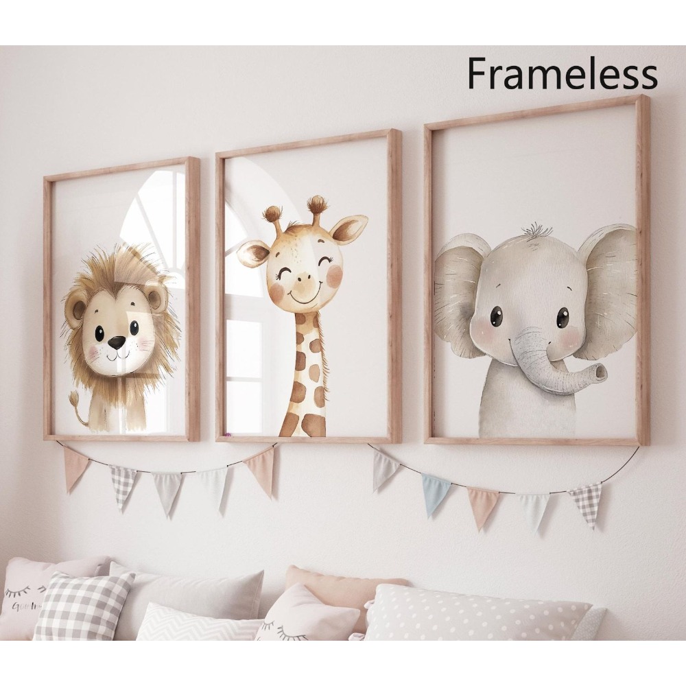 TEMU 2d Flat, 3pcs Modern Vertical Animal Wall Art Prints - Lion, Giraffe & Elephant Nursery Decor Suitable For Room, Nursery, Living Room, Kitchen,