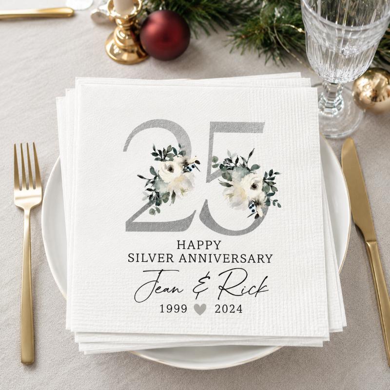 TEMU Custom Personalized Anniversary Napkins - Personalized Name And Date - Elegant , Suitable For 15th, 25th, 30th, 50th Wedding Anniversaries And
