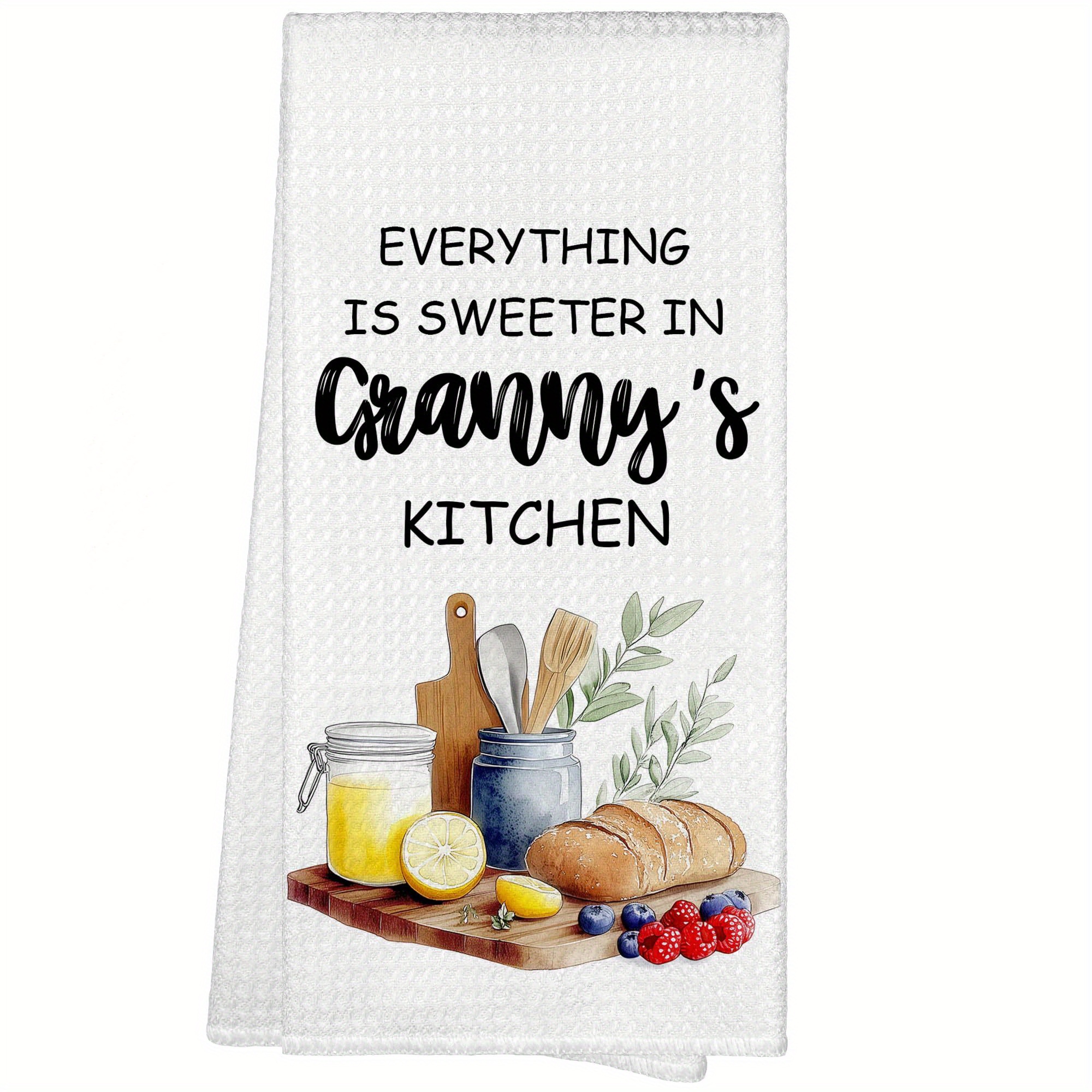 

1pc Modern Polyester Kitchen Towel - " Is In Kitchen" - Machine Washable, Cartoon-themed, Rustic Farmhouse Decorative Hand Towel For Grandma, Day Gift