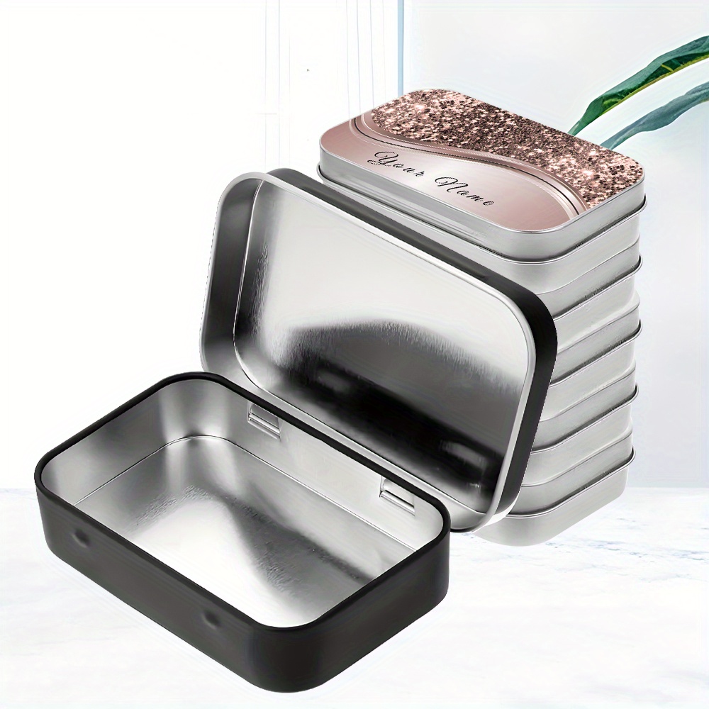 Personalized Glitter Name Text Metal Hinged Tin Box