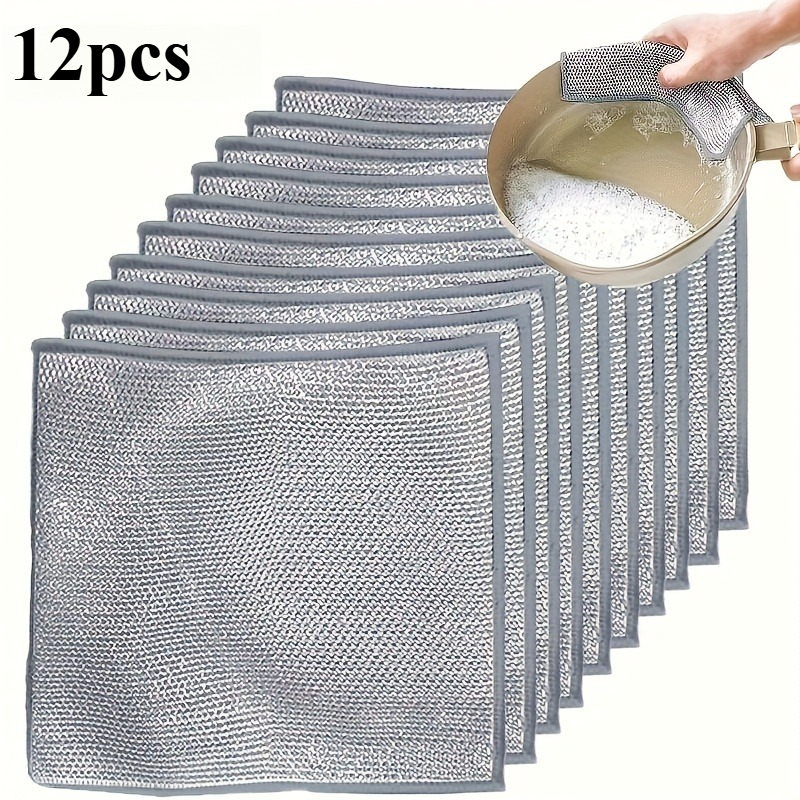 TEMU 12-sheet Pack Reusable Dishwashing Net Cloth Cleaning Pads - Durable Polyester Fiber Square Scouring Pads For Kitchen, Bathroom, Restaurant Use,