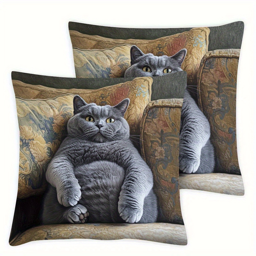 

2pcs Cat Throw Pillow Covers, Farmhouse Decor, Outdoor Furniture Swing Seat Bench Chair Cushion Covers, 17.72x17.72 Inch, Vintage Style, Zip Closure, Machine Washable (pillow Cushions Not Included)