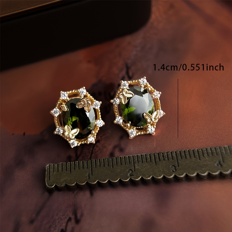 Women's 3D Butterfly Shaped Green Zircon Earrings, Elegant Gift
