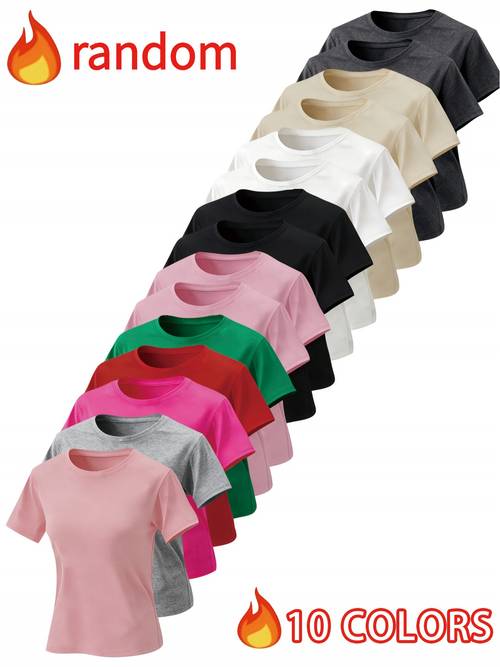 10-Color Solid-Color Short-Sleeved Women S Round-Neck Short-Sleeve T-Shirts. Used As Team Uniforms, Work Clothes, And Event Clothes. Are Multiple Colors From. Are Suitable for Parties, Team Uniforms