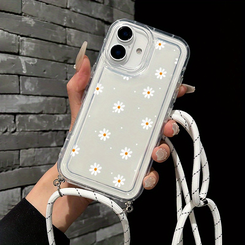 TEMU Phone Case: For Iphone 16 Pro Max Lanyard Mobile Phone Case Yellow Flower Pattern Phone Case For Iphone 15/13/11/14/12/8/7/xs/pro/plus/pro Max