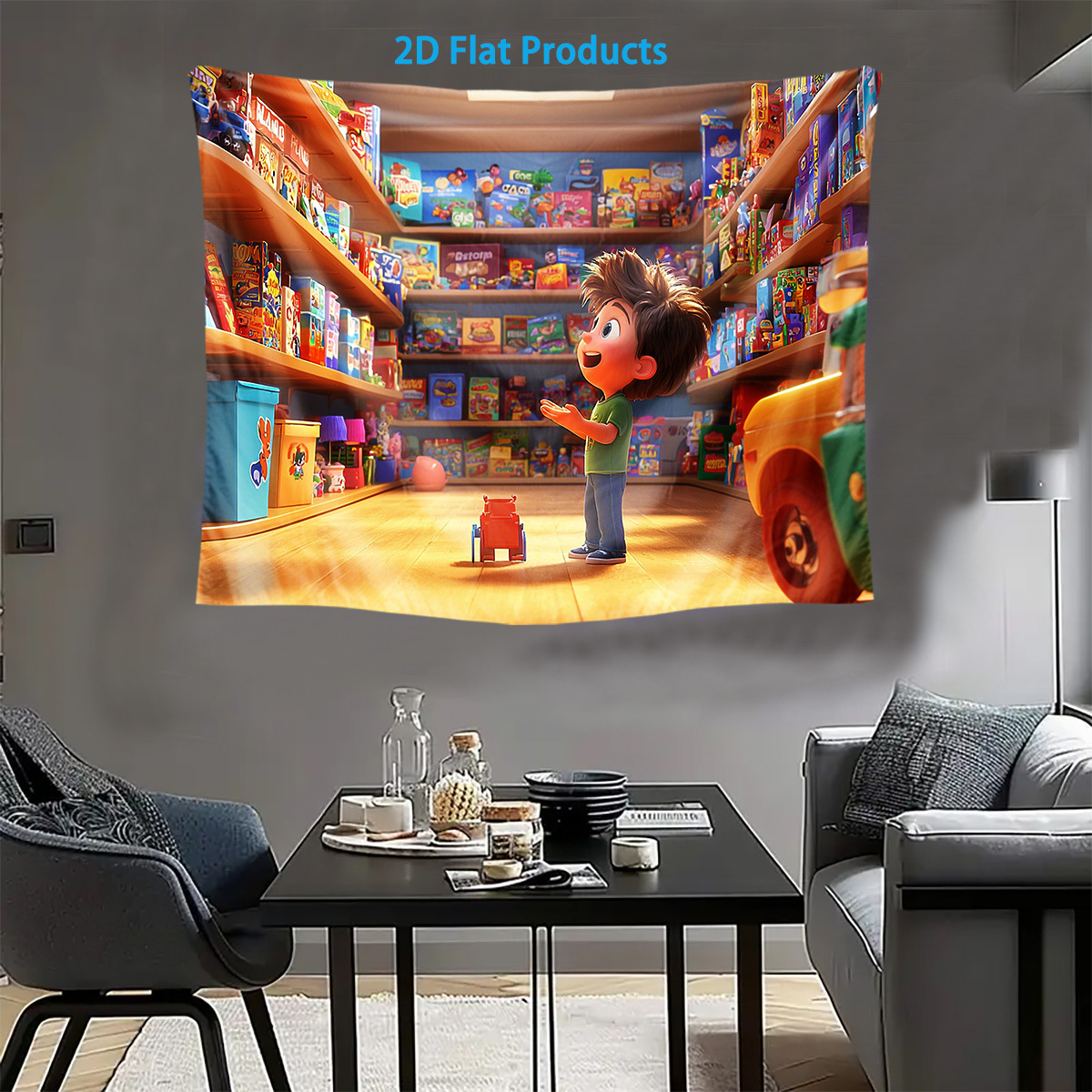 2D Piatto, 1pc   di Giocattoli Avventurosi Banner di Sfondo in Poliestere -     di Giocattoli a     con Ripiani di Giocattoli, Perfetta per Feste di Compleanno, Anniversari e Celebrazioni  , Uso Interno/Esterno, Decorazione per   dei Giocattoli, 2D Piatto
