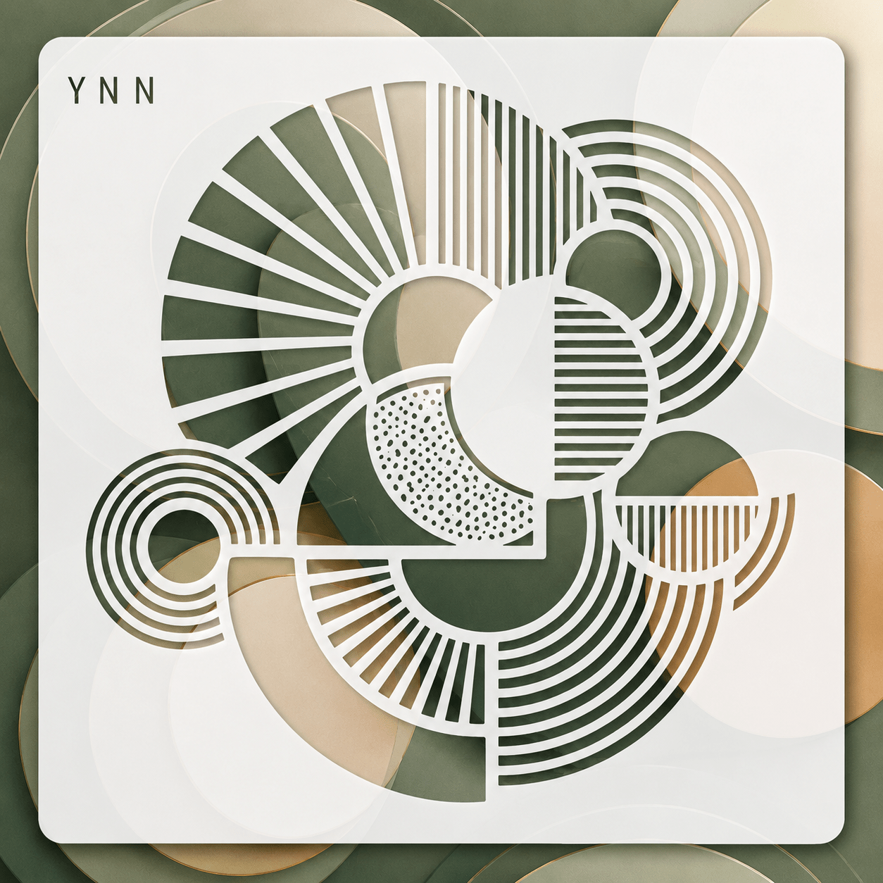 TEMU Ynn Boho Abstract Geometric Stencil 11.8x11.8 Inch Reusable Pet Template With Radial Strip Dot Overlapping Shape Minimal Pattern For Canvas