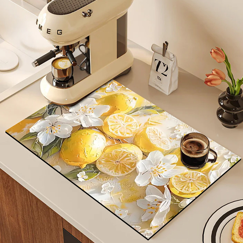 1pc lemon floral drying mat absorbent polyester kitchen Temu