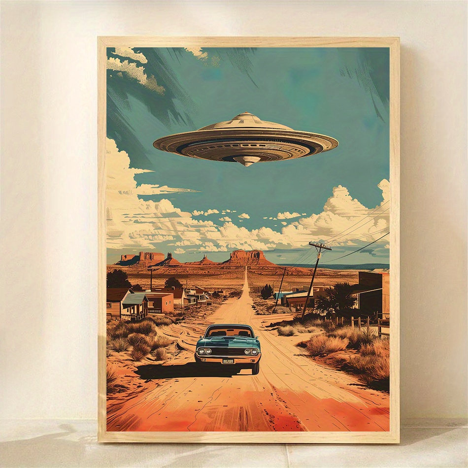 TEMU Impression d'art mural sur toile, 2D plat, 1 pièce, de , vaisseau - 30.48Cm X 40.64Cm, décoration de science-fiction cadre, paysage désertique