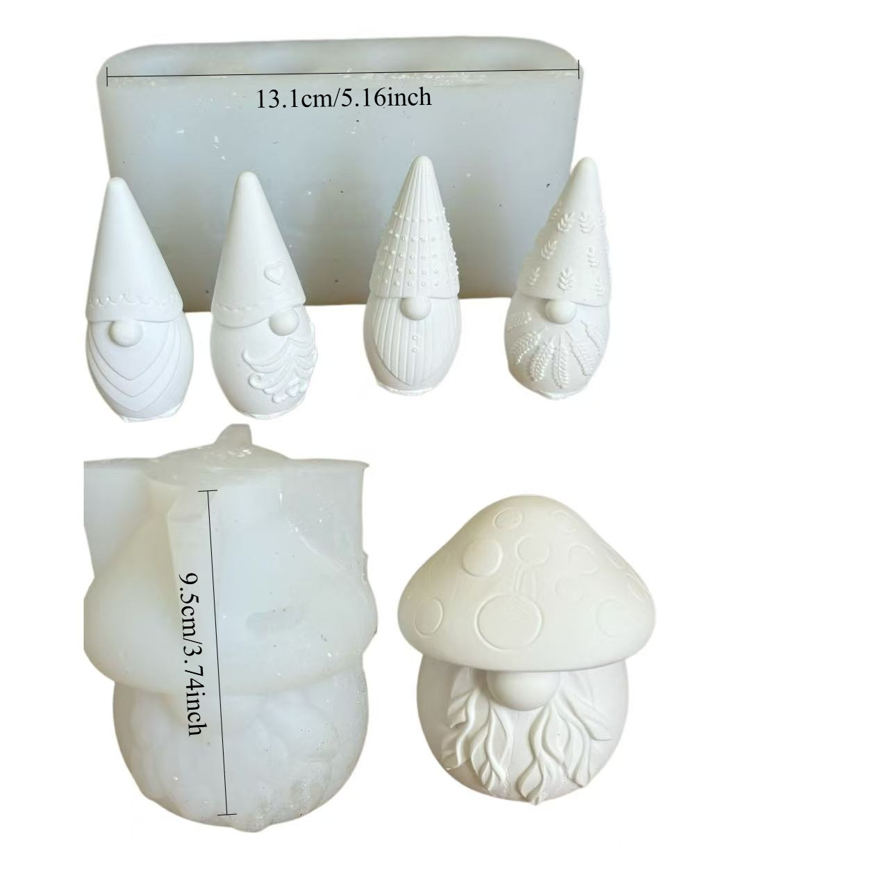 Image of Set Of 2pcs Silicone Molds For Christmas Figures (5 Designs): Mushroom Gnomes For Candle Making