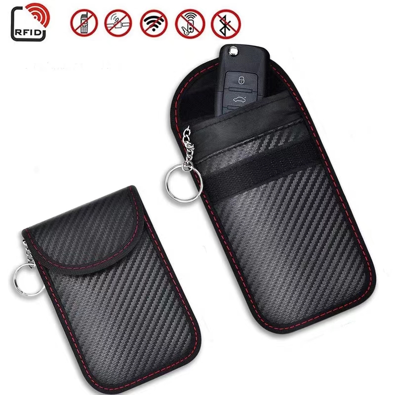 TEMU Protège-clés Cage de Faraday, Pochette anti-hacking de blocage de signal, Sac bloqueur RFID en fibre de carbone pour clés de voiture