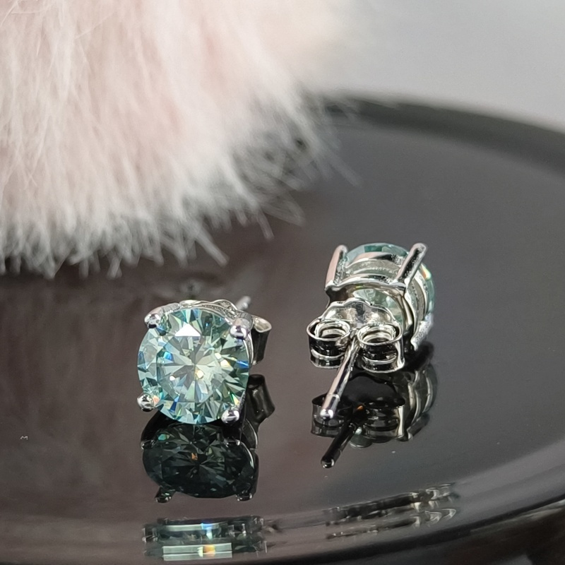 Women's Classic Light Blue Moissanite Stud Earrings, Elegant Gift