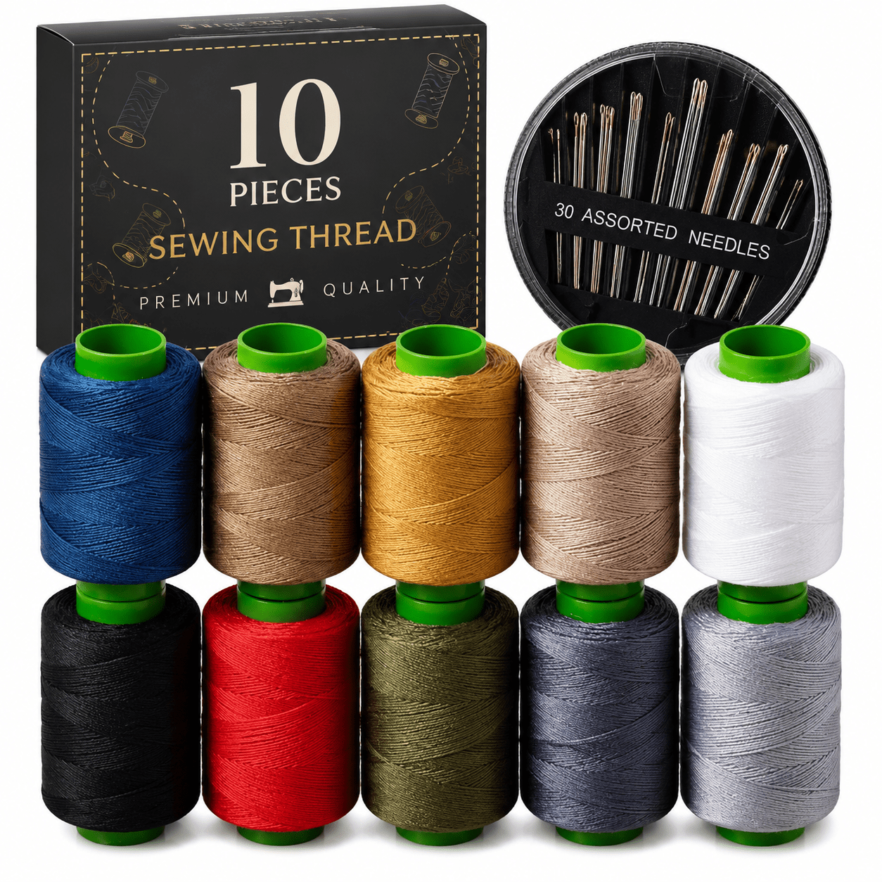 TEMU Filo da riparazione 10 pezzi, a triplo filo con 30 aghi, filo da cucito resistente e durevole per jeans, trapunte, zaini, vestiti, cucito ,