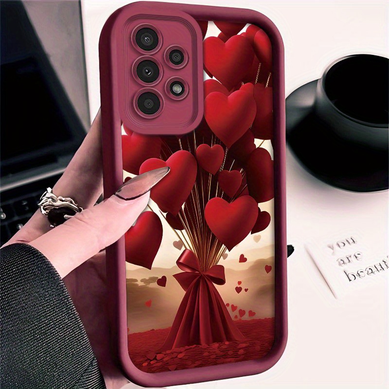 TEMU Phone Case: Fashion Red Heart Bow Bouquet Pattern Phone Case For Galaxy A01/a02s/a03/a03s/a05/a10s/a11/a12/a13/a14 5g/a15