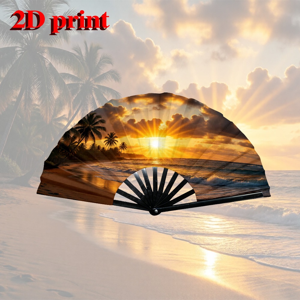 TEMU 1 Éventail pliant sur le thème de la plage au coucher pour hommes et femmes - Décoration de fête de mariage, cadeau de décoration intérieure,