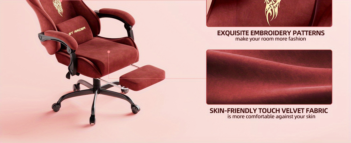 STRACER Velvet Upholstered Gaming Chair Featuring a Footrest, High Back Design, Ergonomic Support for Gamers, Includes Headrest And Massage Lumbar Pillow, Racing Style Reclining Video Game Chair