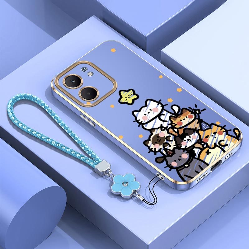 TEMU Phone Case - Phone Cases For Oppo A5x Featuring A Cartoon Cat Design With A Lanyard Pattern, Offering A Comfortable Grip And A Soft Shell For