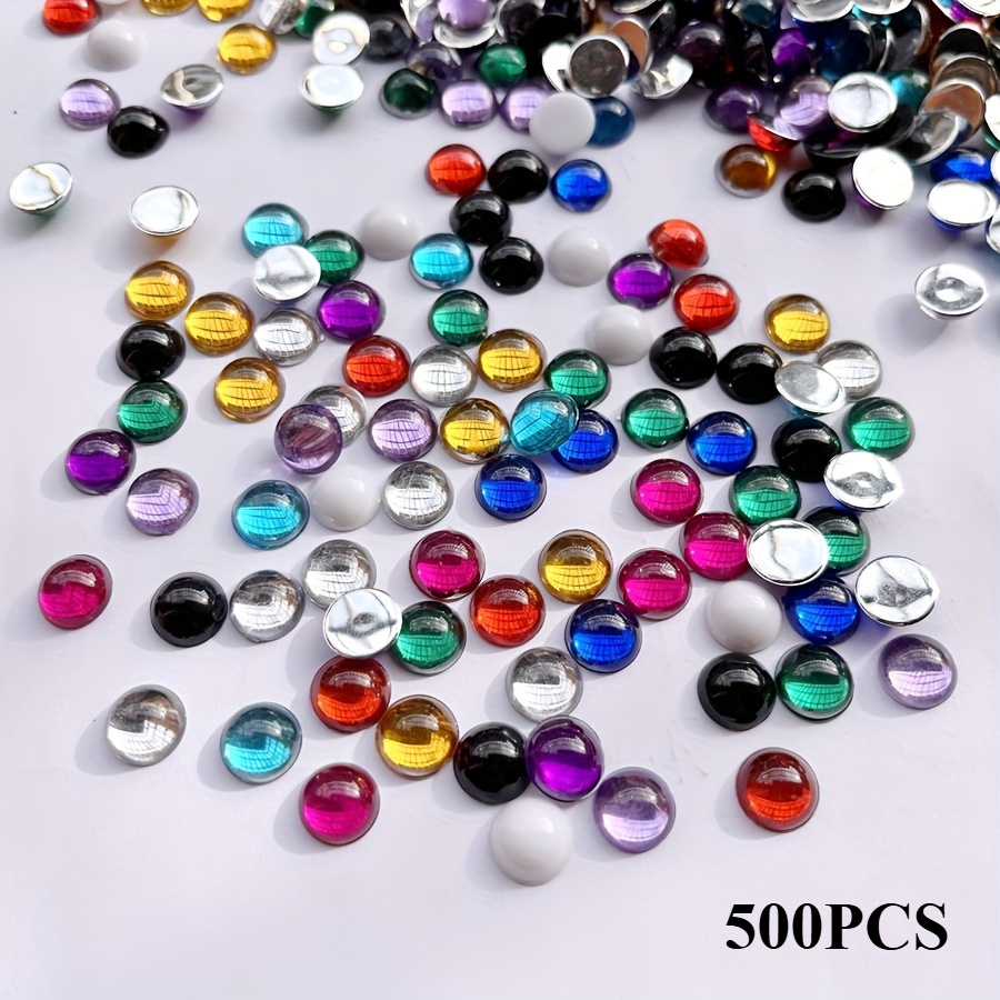 500pcs 0.6cm/0.24in Random Mixed Colorful Semi-circular Flat Back Jewelry Hair Additions Decoration Rhinestone Handmade Additions Gift Decorative Semi-circular Beads