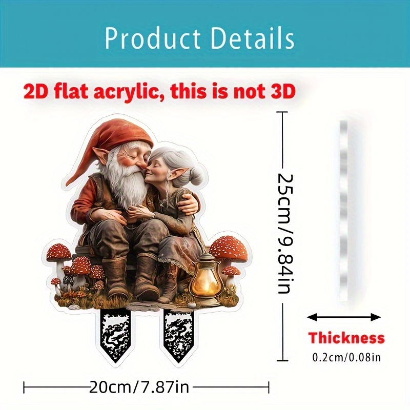 Image of 2d Acrylic Flat Outdoor Garden Decoration Of A Dwarf Couple Is Suitable For Flower Pots, Lawns And Backyards. For Mother's Day, Birthdays Or Housewarming Parties, Featuring Details