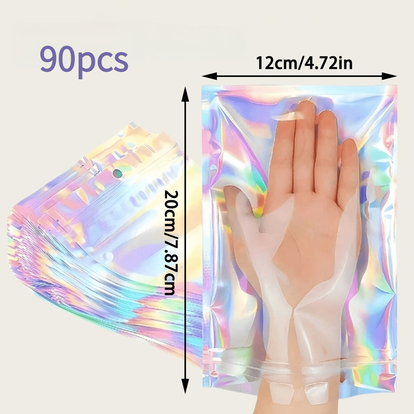 TEMU 90pcs Transparent Window Holographic Sealed Bags Suitable For Jewelry Storage, Nail Art Packaging, Gift Packaging With Window & Holographic Seal