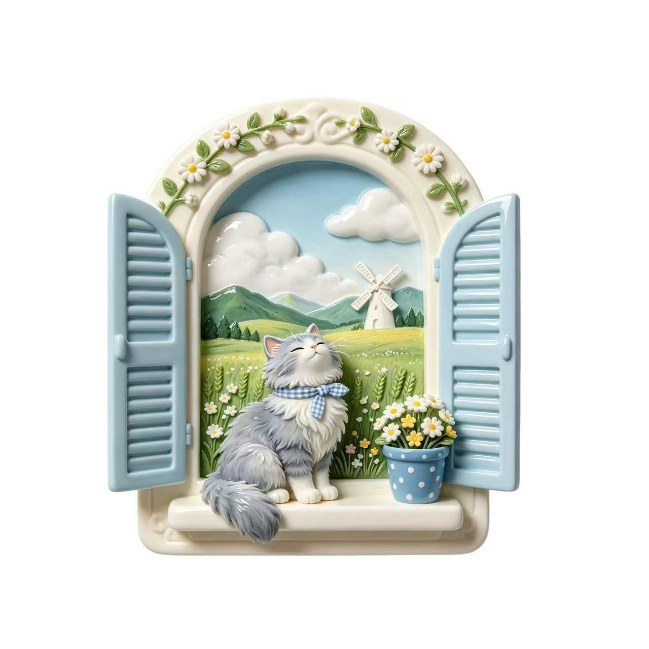 TEMU 1pc 3d Relief Blue Window Sill Kitten Fridge Magnet, Embossed Craft Resin Magnetic Fridge Magnet, Decor Magnet - Suitable For Kitchen,