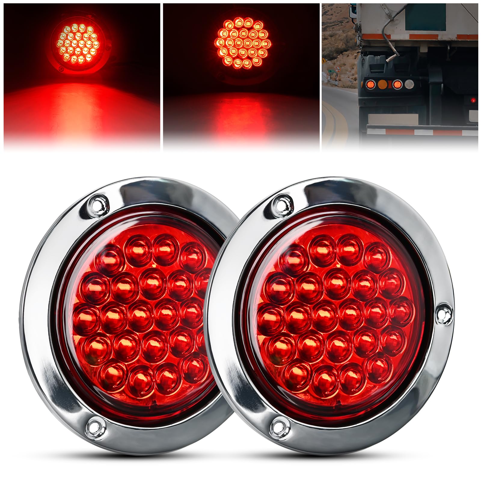 TEMU 2pcs 4 Inch Round Trailer Tail Light 24led White Stainless Steel Chrome Bezel Backup Reverse Lights For Truck Van Lorry Tractor