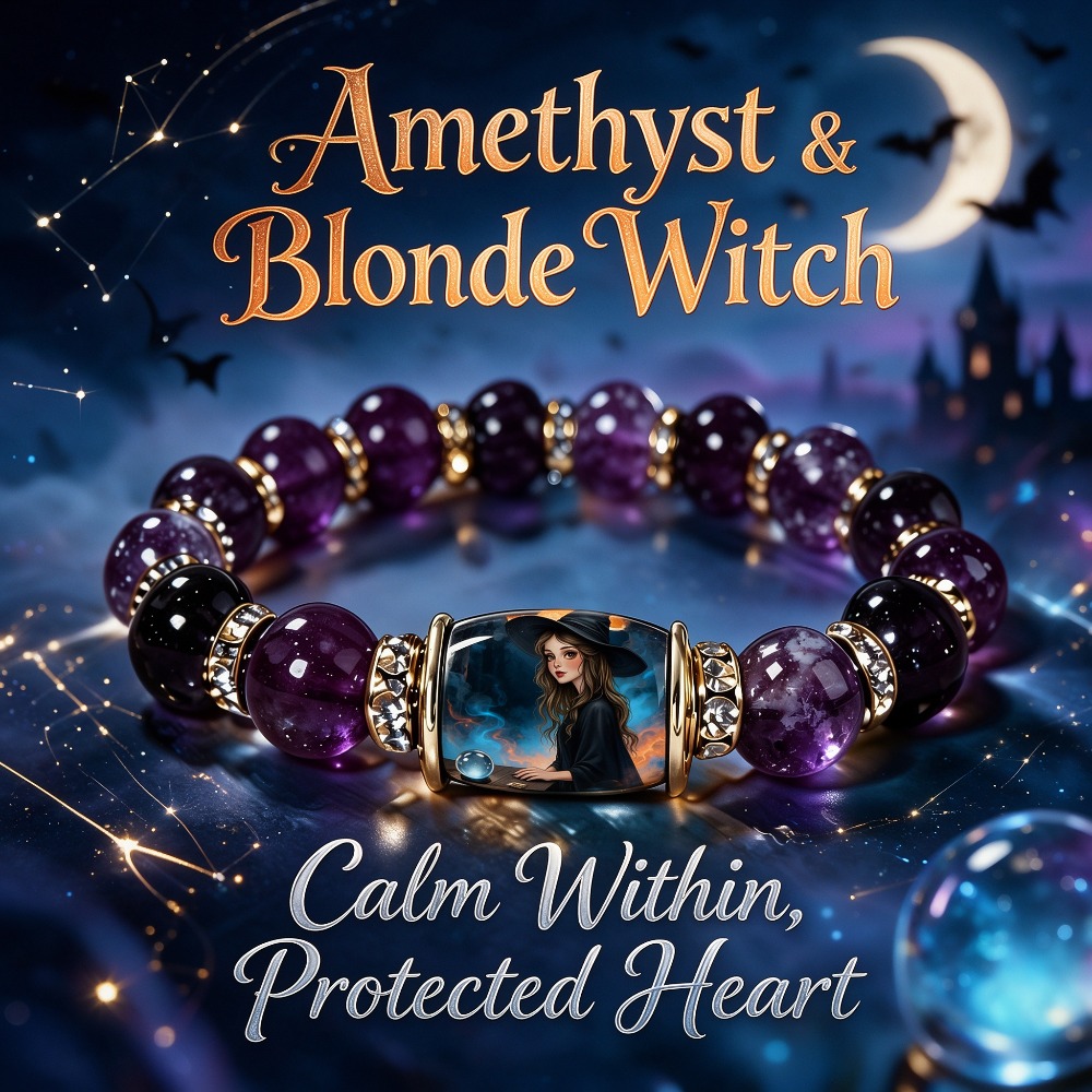 TEMU Blonde Amethyst Round Bead Bracelet, Symbolizing Inner And Serenity, Halloween-themed Stretch Bracelet, Festive Gift For Women, Rectangular Bead