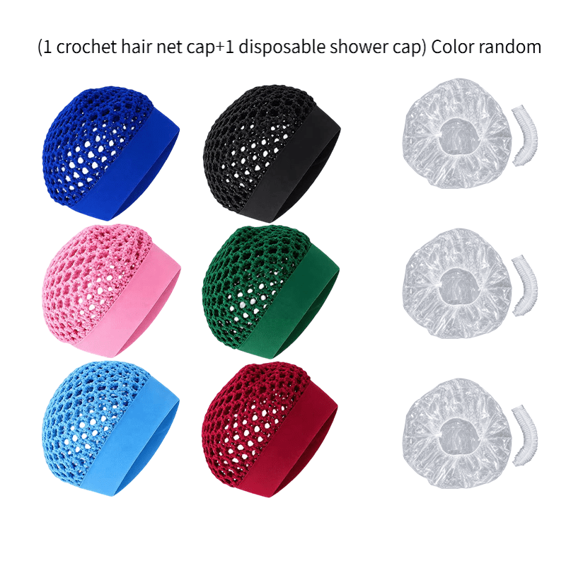 TEMU 2 (1pc Mesh Cap And 1pc Disposable Shower Cap) Women's Wide Brim Crochet Hair Cover With High Elasticity And Anti-slip Headband, Random Color