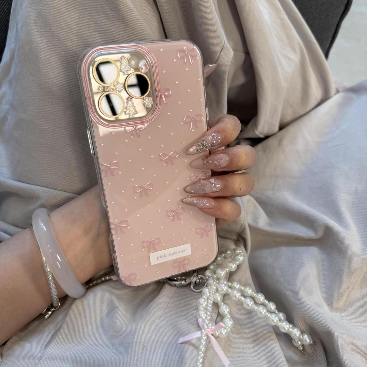 Girl's Foundation Polka Dot Bowknot New Double Layer Suitable for iPhone 14/15 Case 11 12 12pro 12pm 13 13P 13promax 14 14pro 14promax 14plus 15 15pro 15plus 15pm 16 16pro 16plus 16promax Phone Cover