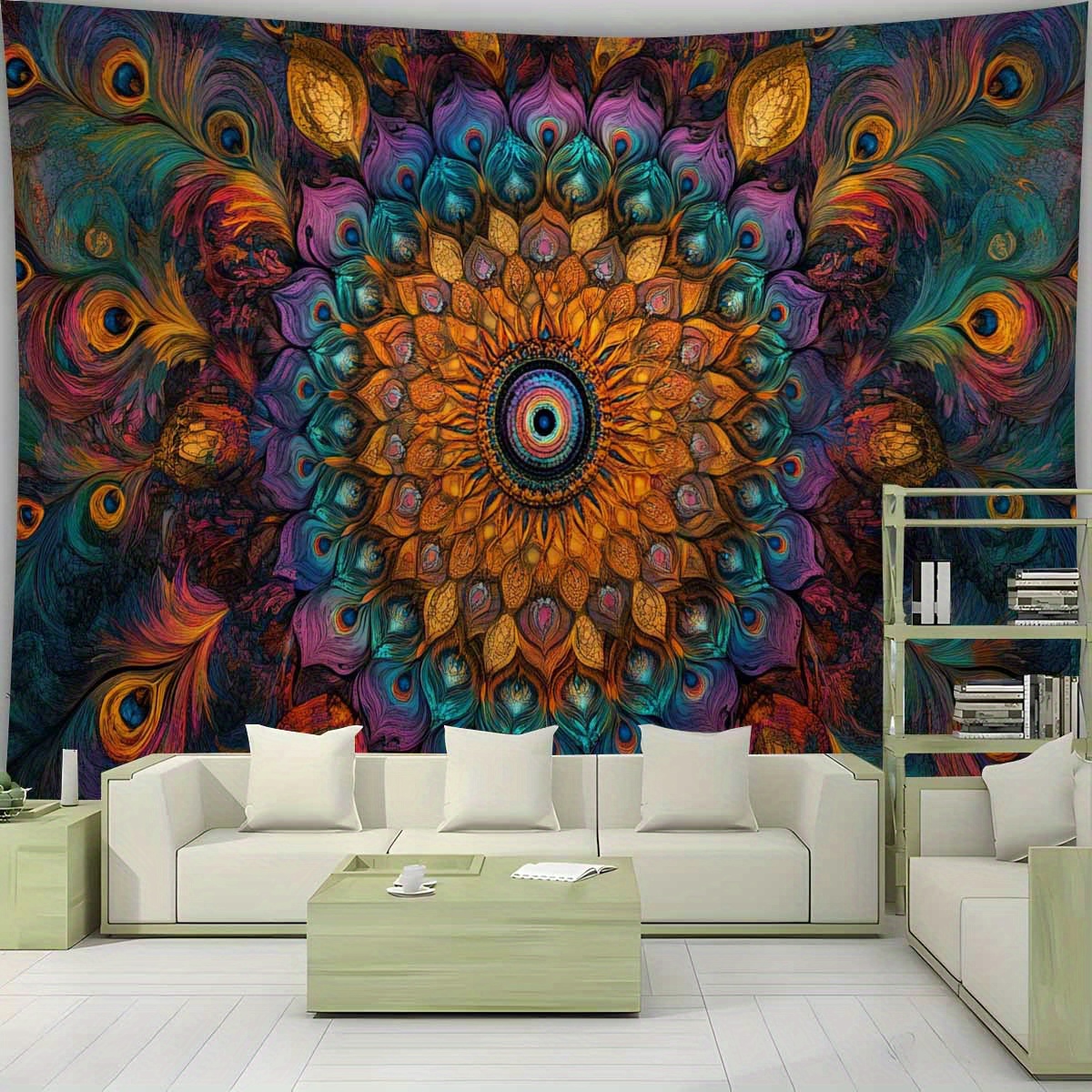 1 Stück Psychedelic Mandala Tapisserie, 85 gsm Polyester Strickstoff,  Grafische Wanddekoration für Wohnzimmer Schlafzimmer Wohnheim Dekoration,  Einfache Installation Innen Tapisserie ohne Elektrizität, image size:1200x1200