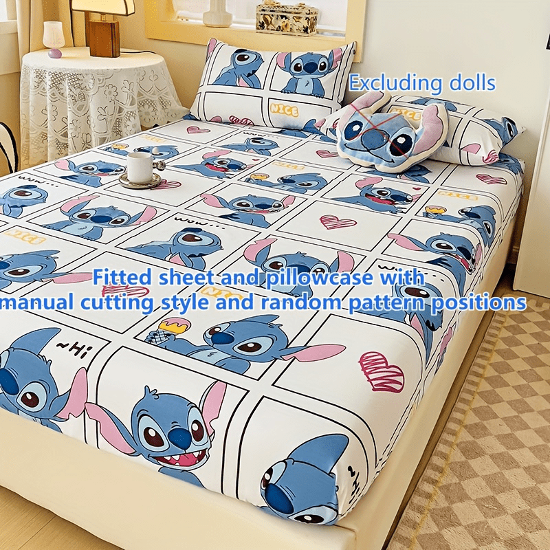     themed 3pcs bedding set soft fitted sheet pillowcases blue plush cushion woven fabric   home office or   decor details 1