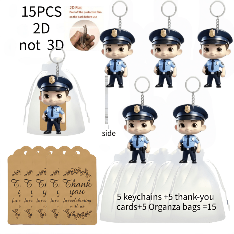 TEMU 2d Flat - 2d Plane 15pcs Cute Police Acrylic Keychain - Uniform Pendant - Festival Backpack Additions, Perfect Gift For Christmas Halloween 2d