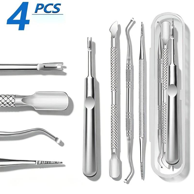 4pcs Cuticle Pusher and Ingrown Toenail Tool Set for Nail Care