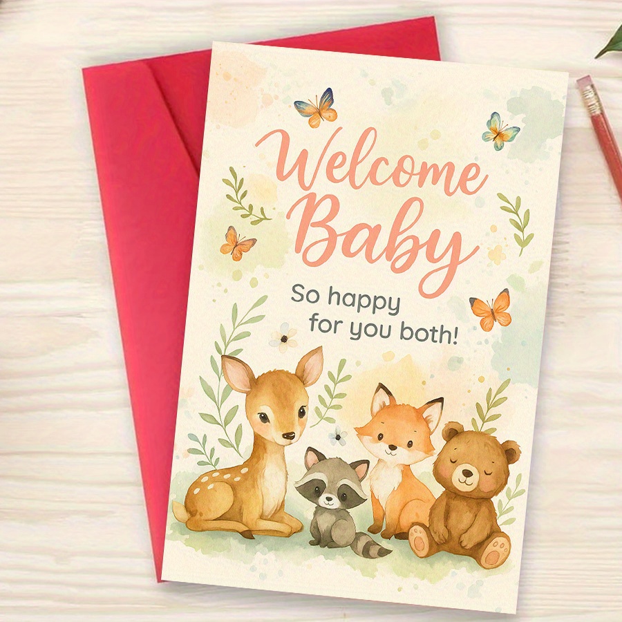 Welcome Baby Card with Cute Forest Animals