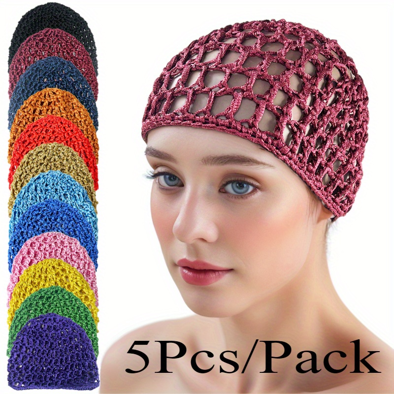 TEMU 5pcs/ Pack Solid Color Hand Wig And Hair Net Set, Simple Hollow Nightcap, , Suitable For Wig Dressing And Hair Tying Gift For Mom