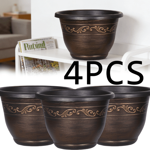 4pcs flower pots indoor outdoor dual use drainage hole plastic garden planters set suitable for courtyard lawn porch courtyard decoration lawn decoration vintage planter classic gardening supplies sturdy structure