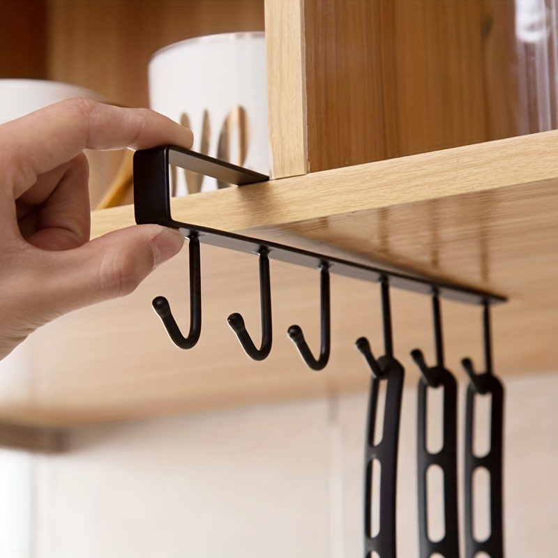 

6-hook Iron Kitchen Organizer Rack, Space-saving Cup And Mug Holder, Removable Hooks, Ideal For Home And Office Use