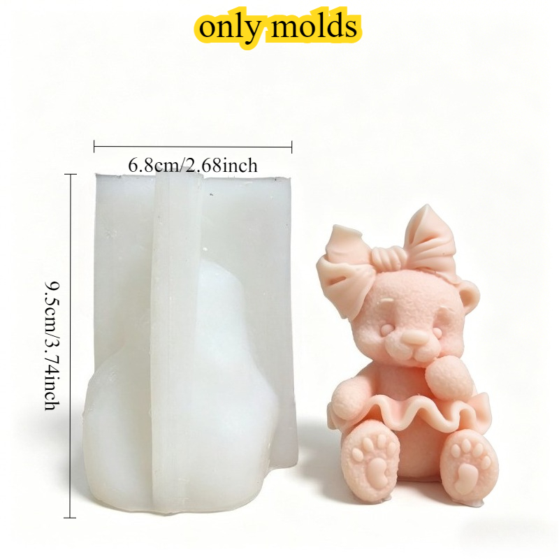 TEMU Stampo in resina 3D per orsetto seduto con e gonna a balze, stampo in silicone a forma di orso 3D dettagliato con di , stampo per candele fai da