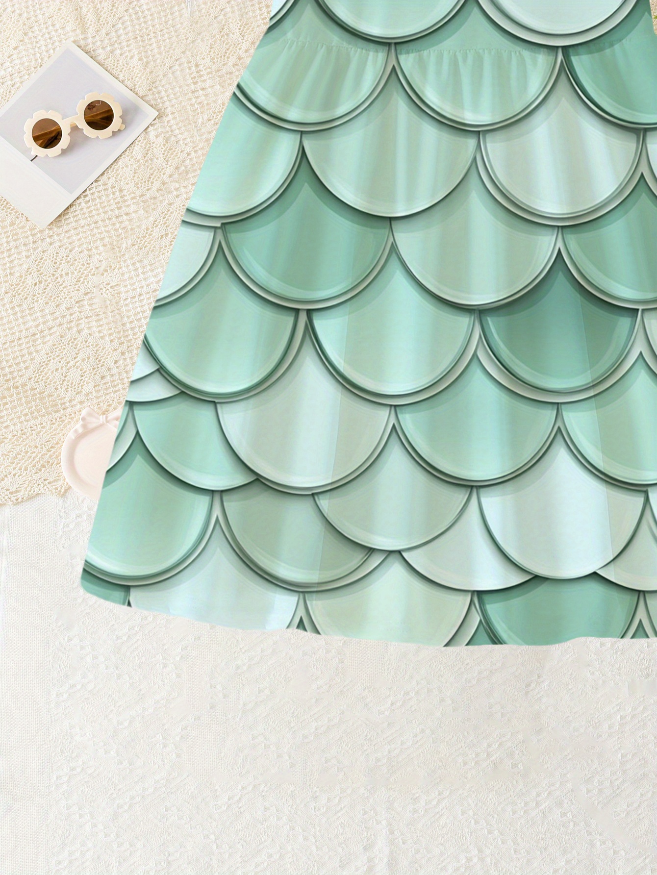 chinese dress ladies Green hologram iridescent mermaid fish scales on a green mesh-prom-dec –  Backdrop King Inc main image 0