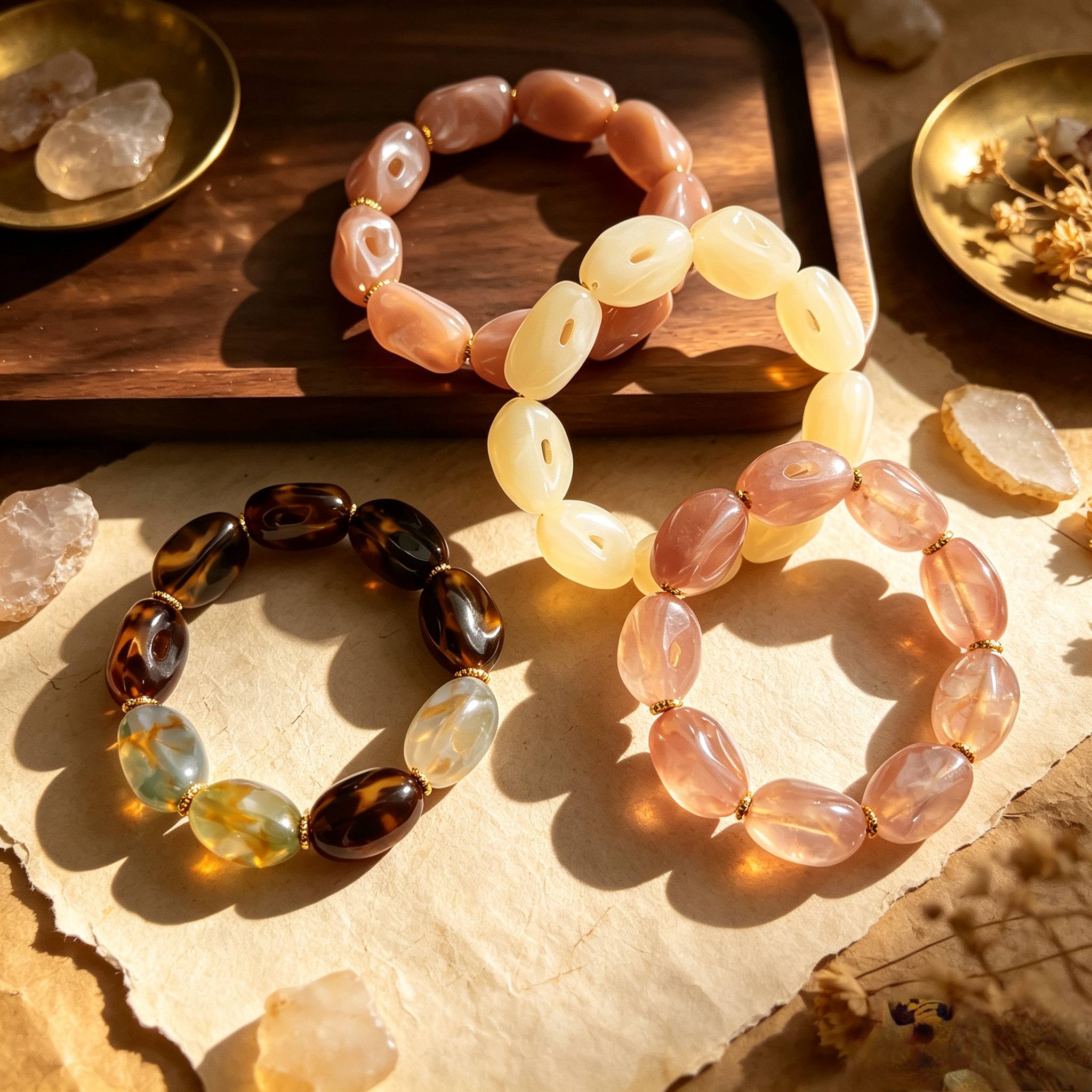 4pc Earth-Toned Irregular Flat Bead Bracelet Set