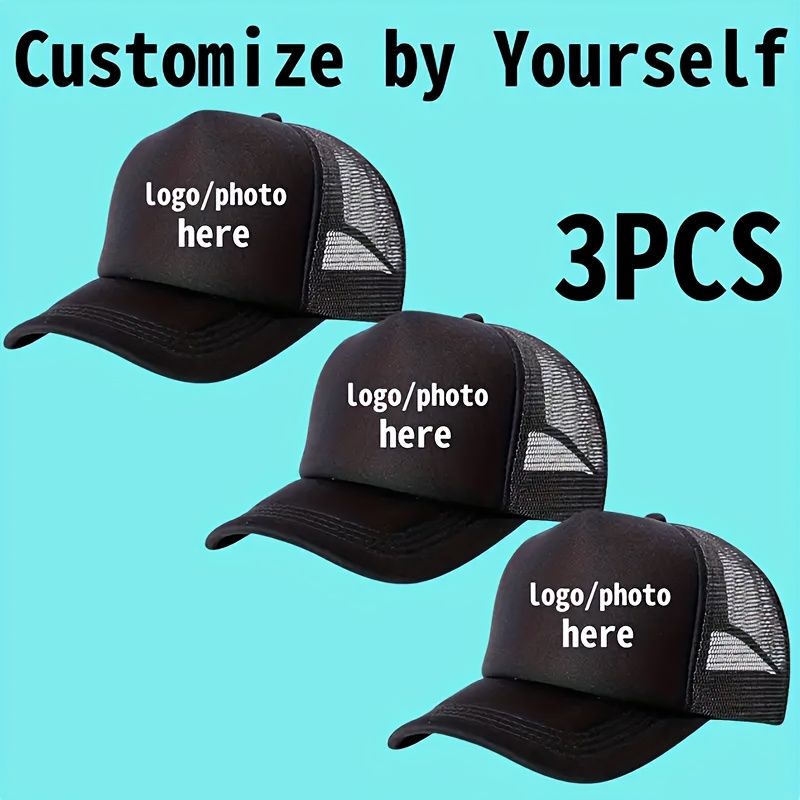 TEMU 3pcs With Customizable Logo, Breathable And Adjustable Mesh Trucker Baseball Cap For Men And Women - Outdoor Sports Style