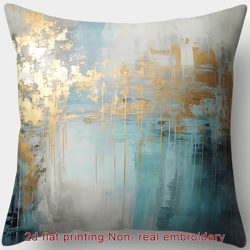 TEMU 2d Flat - 1pc, 2d Flat Printing, Zipper Throw Pillow Cover, Suitable For Modern Minimalist Theme, Abstract, Ink Wash, , Blue-gray Gradient,