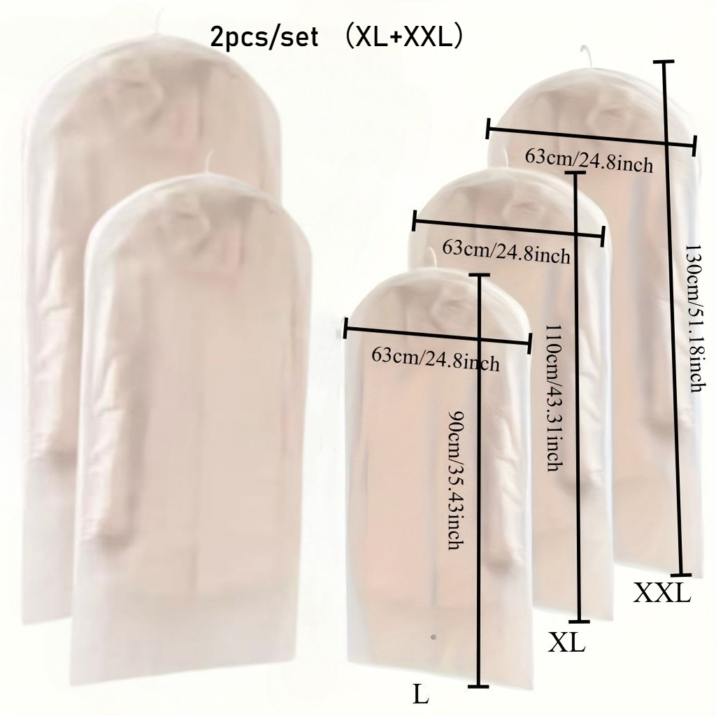 Image of 2pcs Space-saving Hanging Garment Bag With Self-compression Zipper, Single Garment Bags Can Store 3~5 Clothes, Dust Cover Clothing Storage Bags For Down Coat (l+xl, Xl+xxl)